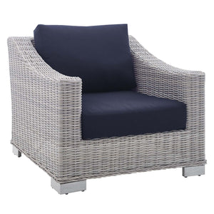 ModwayModway Conway Sunbrella Outdoor Patio Wicker Rattan 4-Piece Furniture Set EEI-4355 EEI-4355-LGR-NAV- BetterPatio.com