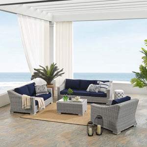 ModwayModway Conway Sunbrella Outdoor Patio Wicker Rattan 4-Piece Furniture Set EEI-4355 EEI-4355-LGR-NAV- BetterPatio.com