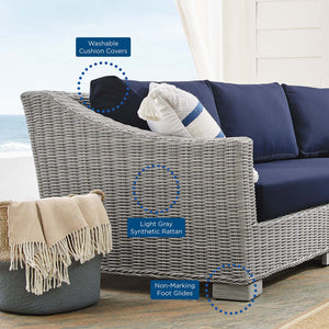 ModwayModway Conway Sunbrella Outdoor Patio Wicker Rattan 4-Piece Furniture Set EEI-4355 EEI-4355-LGR-NAV- BetterPatio.com