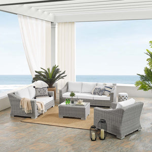 ModwayModway Conway Sunbrella Outdoor Patio Wicker Rattan 4-Piece Furniture Set EEI-4355 EEI-4355-LGR-WHI- BetterPatio.com