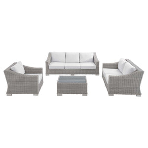 ModwayModway Conway Sunbrella Outdoor Patio Wicker Rattan 4-Piece Furniture Set EEI-4355 EEI-4355-LGR-WHI- BetterPatio.com