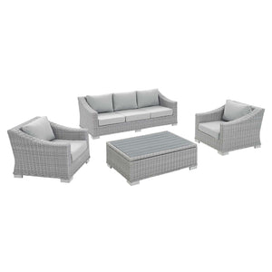 ModwayModway Conway Sunbrella Outdoor Patio Wicker Rattan 4-Piece Furniture Set EEI-4359 EEI-4359-LGR-GRY- BetterPatio.com