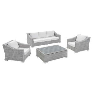 ModwayModway Conway Sunbrella Outdoor Patio Wicker Rattan 4-Piece Furniture Set EEI-4359 EEI-4359-LGR-WHI- BetterPatio.com