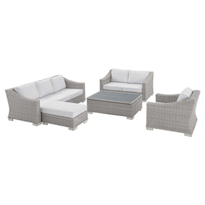 ModwayModway Conway Sunbrella Outdoor Patio Wicker Rattan 5-Piece Furniture Set EEI-4356 EEI-4356-LGR-WHI- BetterPatio.com