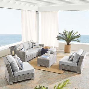 ModwayModway Conway Sunbrella Outdoor Patio Wicker Rattan 5-Piece Furniture Set EEI-4361 EEI-4361-LGR-GRY- BetterPatio.com