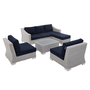 ModwayModway Conway Sunbrella Outdoor Patio Wicker Rattan 5-Piece Furniture Set EEI-4361 EEI-4361-LGR-NAV- BetterPatio.com