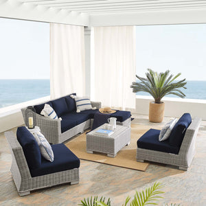 ModwayModway Conway Sunbrella Outdoor Patio Wicker Rattan 5-Piece Furniture Set EEI-4361 EEI-4361-LGR-NAV- BetterPatio.com