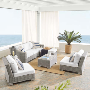 ModwayModway Conway Sunbrella Outdoor Patio Wicker Rattan 5-Piece Furniture Set EEI-4361 EEI-4361-LGR-WHI- BetterPatio.com