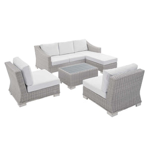 ModwayModway Conway Sunbrella Outdoor Patio Wicker Rattan 5-Piece Furniture Set EEI-4361 EEI-4361-LGR-WHI- BetterPatio.com