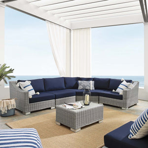 ModwayModway Conway Sunbrella Outdoor Patio Wicker Rattan 5-Piece Sectional Sofa Set EEI-4357 EEI-4357-LGR-NAV- BetterPatio.com