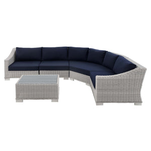 ModwayModway Conway Sunbrella Outdoor Patio Wicker Rattan 5-Piece Sectional Sofa Set EEI-4357 EEI-4357-LGR-NAV- BetterPatio.com