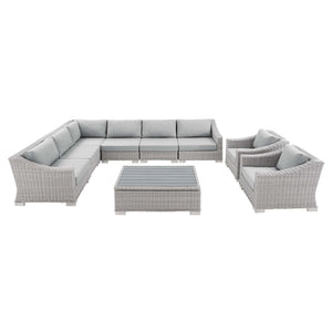 ModwayModway Conway Sunbrella Outdoor Patio Wicker Rattan 9-Piece Sectional Sofa Set EEI-4360 EEI-4360-LGR-GRY- BetterPatio.com