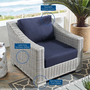 ModwayModway Conway Sunbrella Outdoor Patio Wicker Rattan Armchair EEI-3972 EEI-3972-LGR-NAV- BetterPatio.com