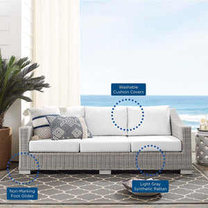 ModwayModway Conway Sunbrella Outdoor Patio Wicker Rattan Sofa EEI-3974 EEI-3974-LGR-WHI- BetterPatio.com