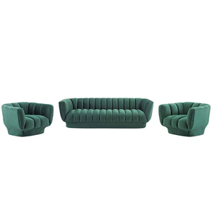 ModwayModway Entertain Vertical Channel Tufted Performance Velvet 3 Piece Set EEI-4087 EEI-4087-GRN-SET- BetterPatio.com