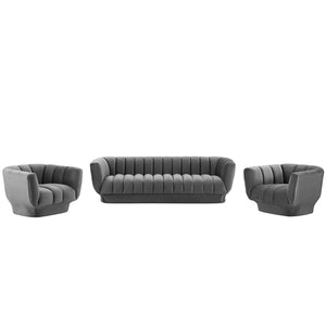 ModwayModway Entertain Vertical Channel Tufted Performance Velvet 3 Piece Set EEI-4087 EEI-4087-GRY-SET- BetterPatio.com