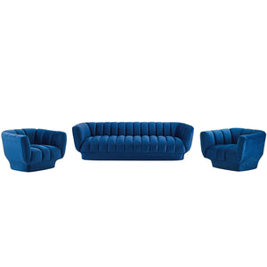 ModwayModway Entertain Vertical Channel Tufted Performance Velvet 3 Piece Set EEI-4087 EEI-4087-NAV-SET- BetterPatio.com