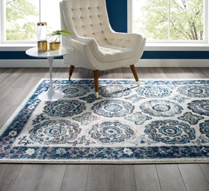 ModwayModway Entourage Odile Distressed Floral Moroccan Trellis 5x8 Area Rug R-1168-58 R-1168C-58- BetterPatio.com