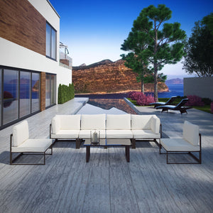 ModwayModway Fortuna 7 Piece Outdoor Patio Sectional Sofa Set EEI-1729 EEI-1729-BRN-WHI-SET- BetterPatio.com