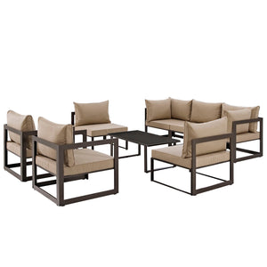 ModwayModway Fortuna 8 Piece Outdoor Patio Sectional Sofa Set EEI-1725 EEI-1725-BRN-MOC-SET- BetterPatio.com