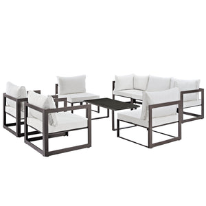 ModwayModway Fortuna 8 Piece Outdoor Patio Sectional Sofa Set EEI-1725 EEI-1725-BRN-WHI-SET- BetterPatio.com