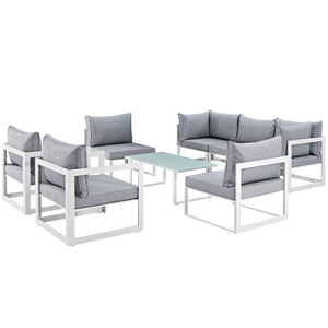 ModwayModway Fortuna 8 Piece Outdoor Patio Sectional Sofa Set EEI-1725 EEI-1725-WHI-GRY-SET- BetterPatio.com