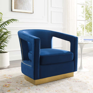 ModwayModway Frolick Performance Velvet Armchair EEI-3888 EEI-3888-NAV- BetterPatio.com