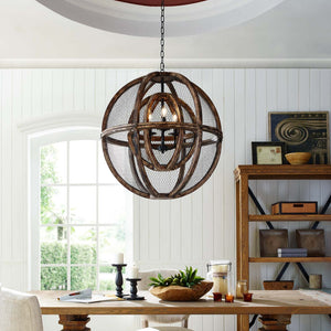 ModwayModway Gravitate Globe Rustic Oak Wood Pendant Light Chandelier EEI-3271 EEI-3271- BetterPatio.com