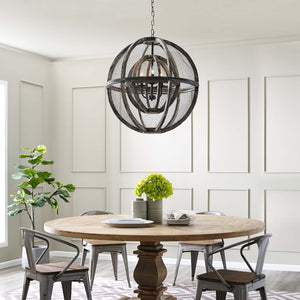 ModwayModway Gravitate Globe Rustic Oak Wood Pendant Light Chandelier EEI-3271 EEI-3271- BetterPatio.com