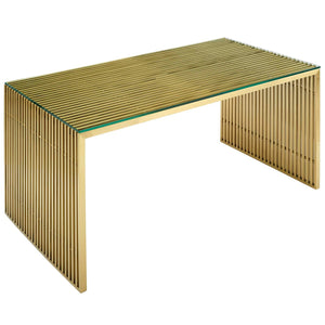 ModwayModway Gridiron Stainless Steel Dining Table EEI-3038 EEI-3038-GLD- BetterPatio.com