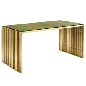 ModwayModway Gridiron Stainless Steel Dining Table EEI-3038 EEI-3038-GLD- BetterPatio.com