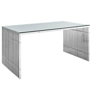 ModwayModway Gridiron Stainless Steel Rectangle Dining Table EEI-1433 EEI-1433-SLV- BetterPatio.com