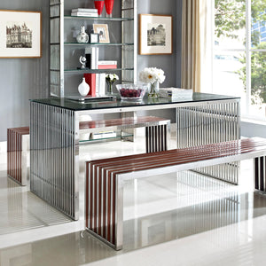 ModwayModway Gridiron Stainless Steel Rectangle Dining Table EEI-1433 EEI-1433-SLV- BetterPatio.com