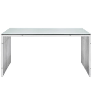 ModwayModway Gridiron Stainless Steel Rectangle Dining Table EEI-1433 EEI-1433-SLV- BetterPatio.com