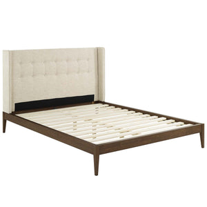 ModwayModway Hadley Queen Wingback Upholstered Polyester Fabric Platform Bed MOD-6003 MOD-6003-BEI- BetterPatio.com