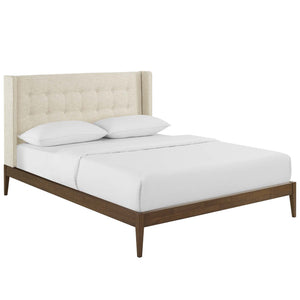 ModwayModway Hadley Queen Wingback Upholstered Polyester Fabric Platform Bed MOD-6003 MOD-6003-BEI- BetterPatio.com