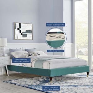 ModwayModway Harlow King Performance Velvet Platform Bed Frame MOD-6271 MOD-6271-TEA- BetterPatio.com