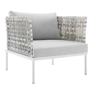 ModwayModway Harmony 3-Piece Sunbrella Basket Weave Outdoor Patio Aluminum Seating Set EEI-4684 EEI-4684-TAU-GRY-SET- BetterPatio.com