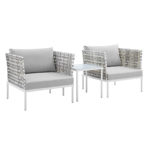 ModwayModway Harmony 3-Piece Sunbrella Basket Weave Outdoor Patio Aluminum Seating Set EEI-4684 EEI-4684-TAU-GRY-SET- BetterPatio.com