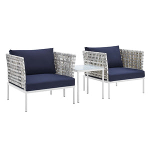 ModwayModway Harmony 3-Piece Sunbrella Basket Weave Outdoor Patio Aluminum Seating Set EEI-4684 EEI-4684-TAU-NAV-SET- BetterPatio.com