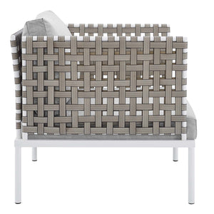 ModwayModway Harmony 3-Piece Sunbrella Basket Weave Outdoor Patio Aluminum Seating Set EEI-4685 EEI-4685-TAN-GRY-SET- BetterPatio.com