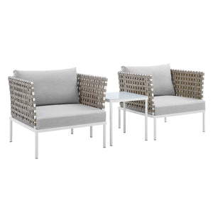 ModwayModway Harmony 3-Piece Sunbrella Basket Weave Outdoor Patio Aluminum Seating Set EEI-4685 EEI-4685-TAN-GRY-SET- BetterPatio.com