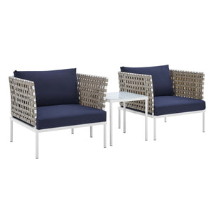 ModwayModway Harmony 3-Piece Sunbrella Basket Weave Outdoor Patio Aluminum Seating Set EEI-4685 EEI-4685-TAN-NAV-SET- BetterPatio.com