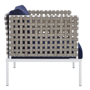 ModwayModway Harmony 3-Piece Sunbrella Basket Weave Outdoor Patio Aluminum Seating Set EEI-4685 EEI-4685-TAN-NAV-SET- BetterPatio.com