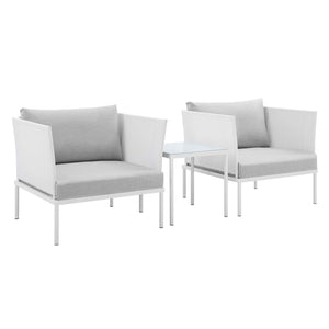 ModwayModway Harmony 3-Piece Sunbrella Outdoor Patio Aluminum Seating Set EEI-4686 EEI-4686-WHI-GRY-SET- BetterPatio.com