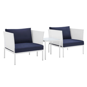 ModwayModway Harmony 3-Piece Sunbrella Outdoor Patio Aluminum Seating Set EEI-4686 EEI-4686-WHI-NAV-SET- BetterPatio.com