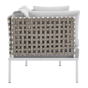 ModwayModway Harmony 4-Piece Sunbrella Basket Weave Outdoor Patio Aluminum Seating Set EEI-4689 EEI-4689-TAN-GRY-SET- BetterPatio.com