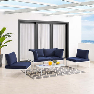 ModwayModway Harmony 4-Piece Sunbrella Outdoor Patio Aluminum Seating Set EEI-4690 EEI-4690-WHI-NAV-SET- BetterPatio.com