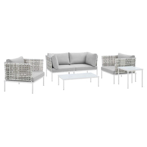 ModwayModway Harmony 5-Piece Sunbrella Basket Weave Outdoor Patio Aluminum Seating Set EEI-4692 EEI-4692-TAU-GRY-SET- BetterPatio.com