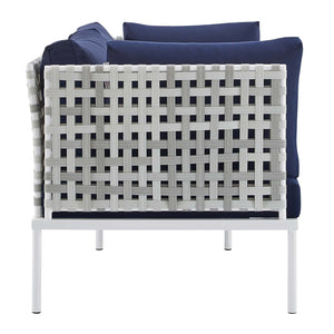 ModwayModway Harmony 5-Piece Sunbrella Basket Weave Outdoor Patio Aluminum Seating Set EEI-4692 EEI-4692-TAU-NAV-SET- BetterPatio.com